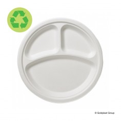 Tanier s 3 priehradkami, jednorazový, kompostovateľný, Ø250mm - GoldPlast