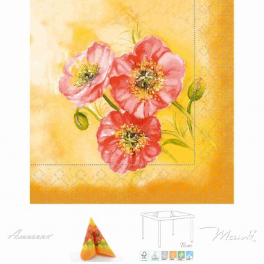 Servítky Romy papierové, kvetinové, 3- vrstvové, 33x33cm, Mank