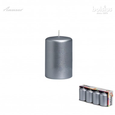 Strieborná valcová sviečka 60/40mm, 4ks, Bolsius