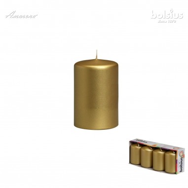 Zlatá valcová sviečka 60/40mm, 4ks, Bolsius