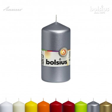 Strieborná valcová sviečka 120 / 58 mm, Bolsius