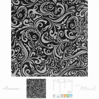 Slávnostné servítky papierové čierno-strieborné Lias,3-vrstvové,40x40cm, Mank