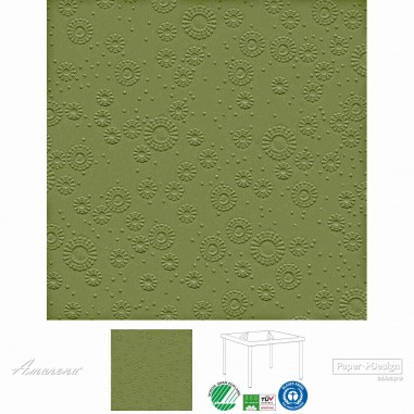 Papierové servítky Moments UNI Olivovo zelené, s reliéfnou potlačou, 40x40cm, Paper+Design