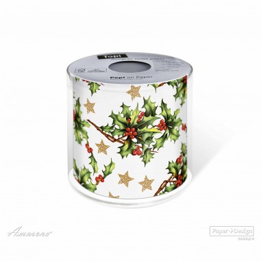 Toaletný papier Merry Holly all over vianočný, 3 vrstvový, darčekové balenie, Paper+Design