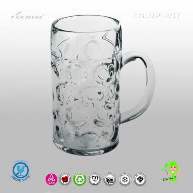Plastový pohár na pivo, krígeľ 1L - nerozbitný, GoldPlast
