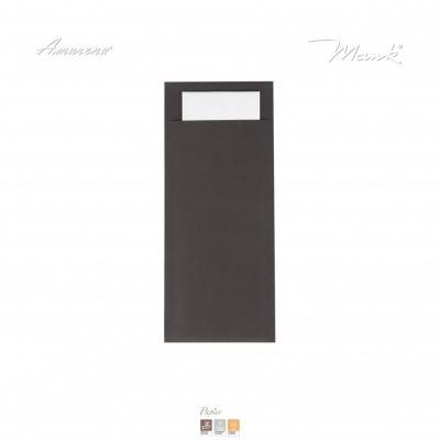 Vrecko na príbor papierové so servítkom čierne, 20x8,5cm, 500 ks, Mank