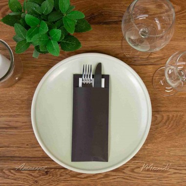 Vrecko na príbor papierové so servítkom čierne, 20x8,5cm, 500 ks, Mank