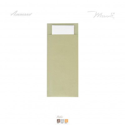 Vrecko na príbor papierové so servítkom olivovo zelené, 20x8,5cm, 500 ks, Mank