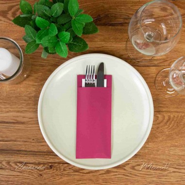 Vrecko na príbor papierové so servítkom bordové, 20x8,5cm, Mank