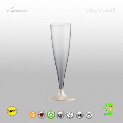 Nerozbitné plastové poháre Flute na prosecco, 130ml, krémová stopka