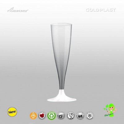 Nerozbitné plastové poháre Flute na prosecco, 130ml, zelená stopka