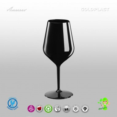 Nerozbitný plastový pohár na víno 470ml, čierny, Gold Plast