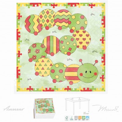 Detské papierové servítky Klaune Raupe, 33x33cm, Mank