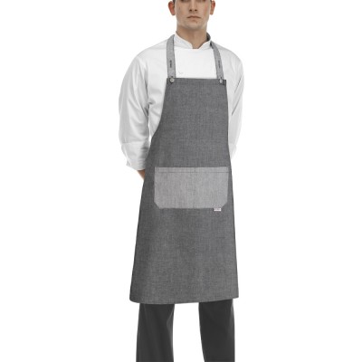 Čašnícka bistro zástera Host-Grey mix, s svetlo-šedým vreckom vpredu, 90x70cm, Egochef