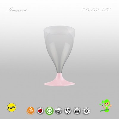 Nerozbitné plastové poháre Cheers na víno, 200 ml, ružová stopka