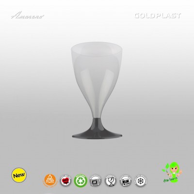 Nerozbitné plastové poháre Cheers na víno, 200 ml, čierna stopka