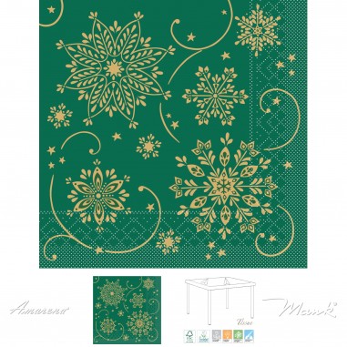 Vianočné papierové servítky Cristal zelený, 33x33cm,100ks, Mank