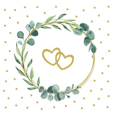 Romantické svadobné servítky Eukalyptus srdiečko, 40x40cm, netkaná textília