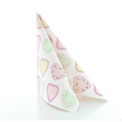 Srdiečkové servítky Sweet Love ružové, z netkanej textílie, 40x40cm, Mank