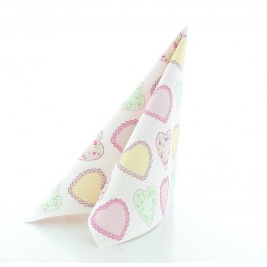 Srdiečkové servítky Sweet Love ružové, z netkanej textílie, 40x40cm, Mank