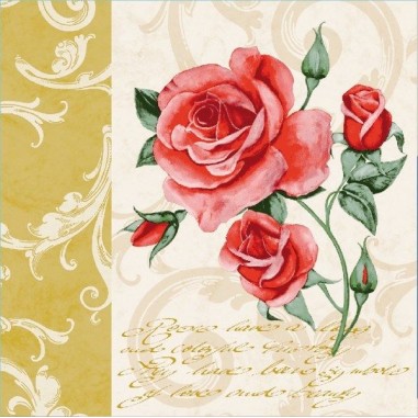 Servítky s ružou Romantic zlaté, z netkanej textílie, 40x40cm, Mank