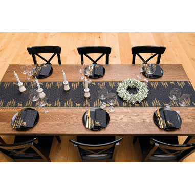 Vianočný behúň na stôl Liane, čierno-zlatý,...