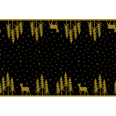 Vianočný behúň na stôl Liane, čierno-zlatý, netkaná textília, 0,4x24m