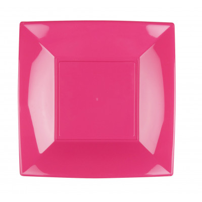 Nerozbitný plastový tanier 23x23cm, plytký, fuksia