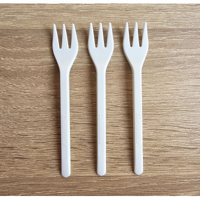 Kompostovateľné mini vidličky 10cm, biele, recyklovateľné