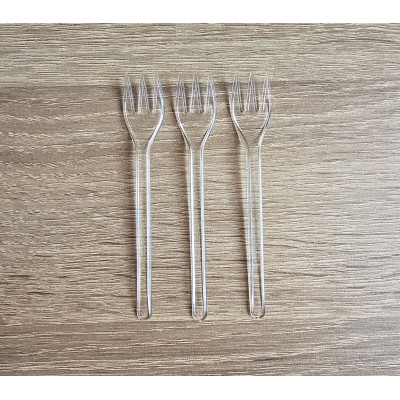 Kompostovateľné mini vidličky 10cm, transparent, recyklovateľné
