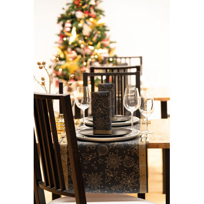 Vianočný behúň na stôl Milan zlato čierny, 0,4x24m, netkaná textília