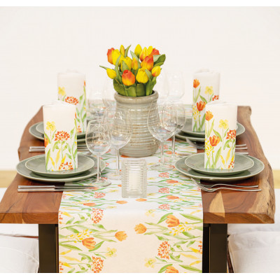 Behúň na stôl Selma s tulipánmi 40cmx24m, netkaná textília