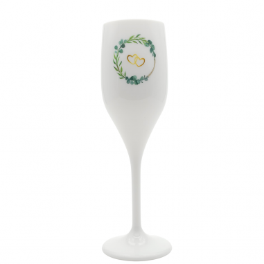 Svadobné poháre so srdiečkami na víno/sekt, biele, nerozbitné