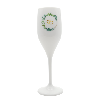 Svadobné poháre so srdiečkami na víno/sekt, biele, nerozbitné