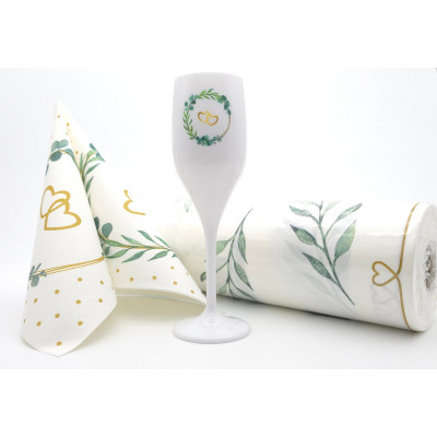 Svadobné poháre so srdiečkami na víno/sekt, biele, nerozbitné