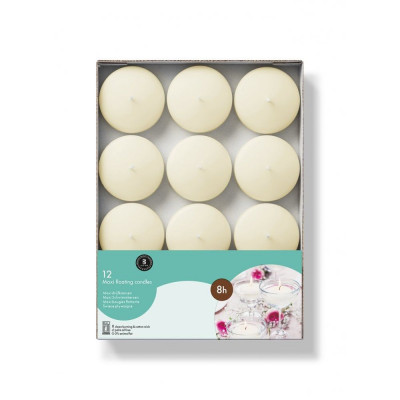 Veľké plávajúce sviečky krémové, horenie 8 hod., 12 ks