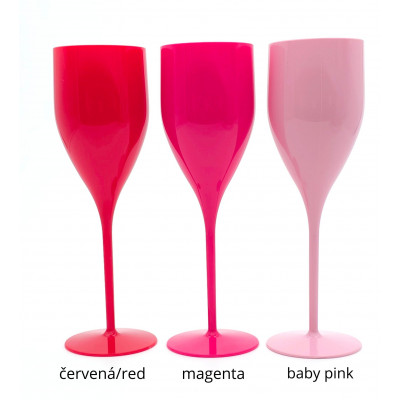 Nerozbitné plastové poháre na sekt, prosecco Verona 180ml, ružové magenta