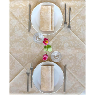 Naturálne servítky Celine s bielymi kvetmi, 40x40cm, netkaná textília