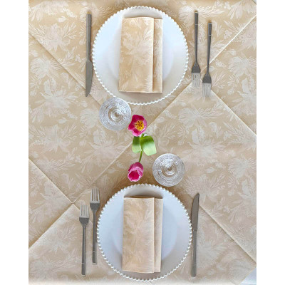 Naturálne servítky Celine s bielymi kvetmi, 40x40cm, netkaná textília