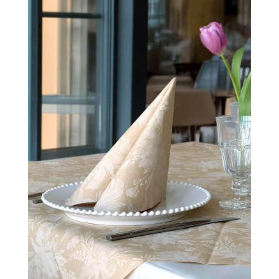 Naturálne servítky Celine s bielymi kvetmi, 40x40cm, netkaná textília