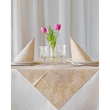 Naturálne servítky Celine s bielymi kvetmi, 40x40cm, netkaná textília