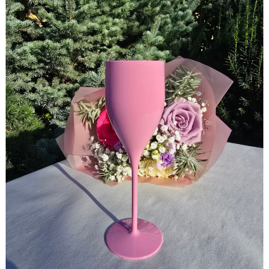 Nerozbitné plastové poháre na sekt, prosecco Verona 180ml, baby pink