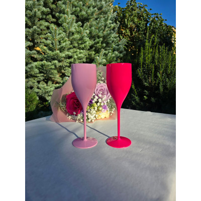 Nerozbitné plastové poháre na sekt, prosecco Verona 180ml, baby pink