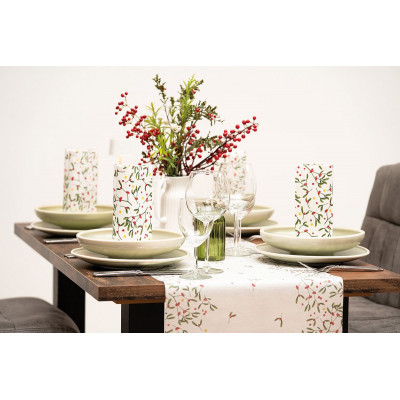 Vianočná štóla na stôl Leni - vianočné imelo, netkaná textília, 40x40cm