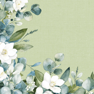 Slávnostné servítky Maxime, kvety a eukalyptus, 40x40cm, netkaná textília