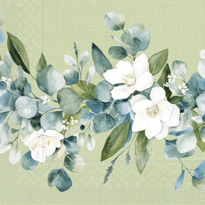 Slávnostné servítky Maxime, kvety a eukalyptus, 33x33cm, papierové