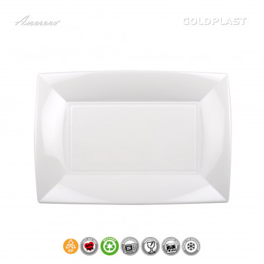 Plastový tanier veľký obdĺžnik 34x23cm, nerozbitný, biely