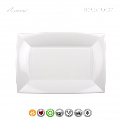 Plastový tanier veľký obdĺžnik 34x23cm, nerozbitný, biely