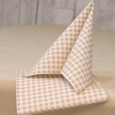 Papierové kockované servítky Vichy, krémové, 33x33cm, 100ks