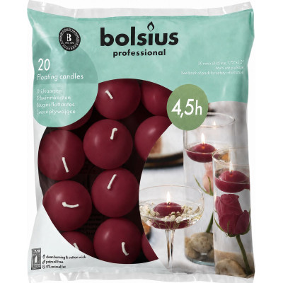 Bordové plávajúce sviečky, 20 ks, Bolsius